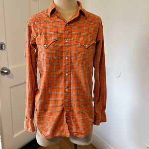 Women’s cowboy western button down plaid glass/pearl reminiscent snaps Sz S